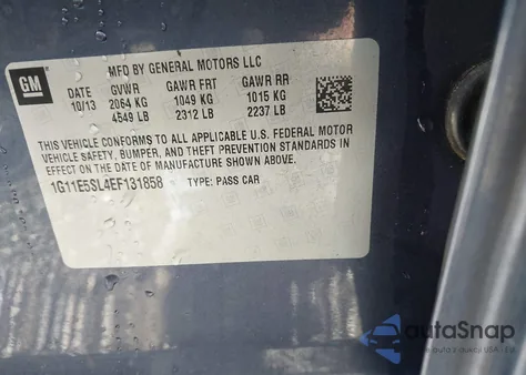 2014 Chevrolet Malibu 2Lt из США, поврежденный, VIN 1G11E5SL4EF131858